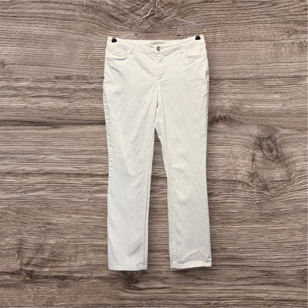 Laura Ashley Cropped Pants Womens 10P White Sparkle Pocket Coastal Preppy Resort